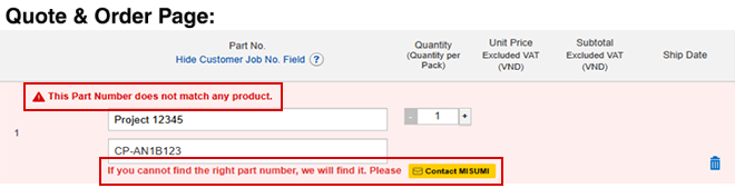 Part Number not matching