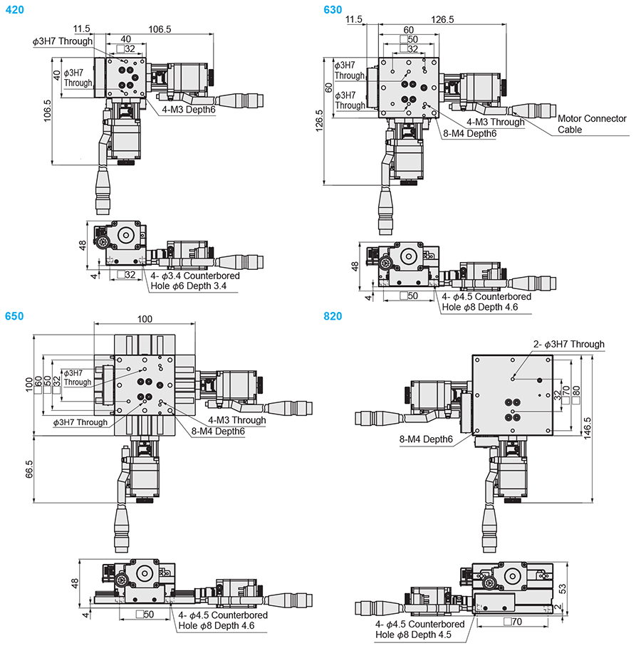 Dimensional Drawing of MISUMI Economy Series Automatic X-axis Linear Ball Guide Type Positioning Stage C-XYMBS Series
