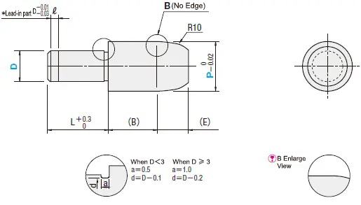 MISUMI Locating Pin Specifications and Dimensional Drawing  Large Head Round