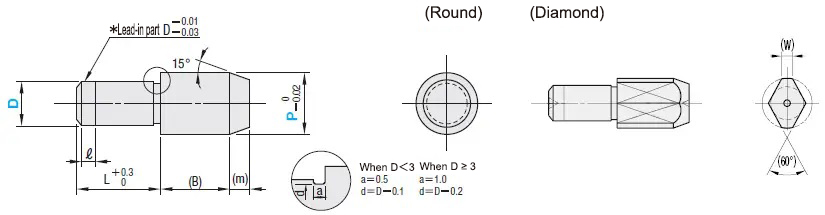 MISUMI Locating Pin Specifications and Dimensional Drawing  Large Head Round