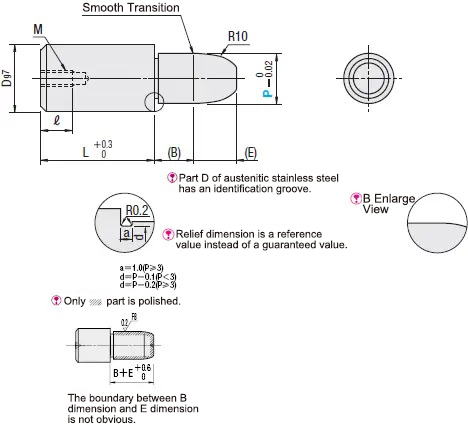 MISUMI Small Head Round Tapered Locating Pin Specifications and Dimensional Drawing Small Head Round