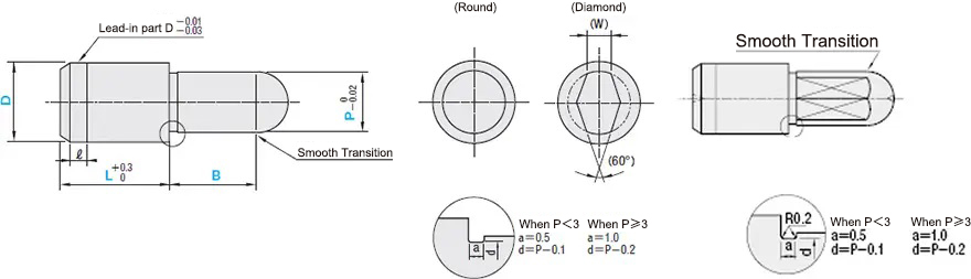 MISUMI Locating Pins Small Head, Spherical, Standard, Specifications and Dimensional Drawing Small Head Round