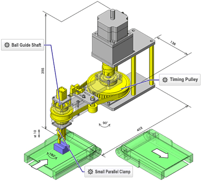 Example drawing of a workpiece reversal transfer mechanism designed using MISUMI timing pulley