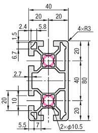 N-Series Aluminum Frame- Series 8, Rectangle, 40 × 80 mm, 3-Side Slots ...