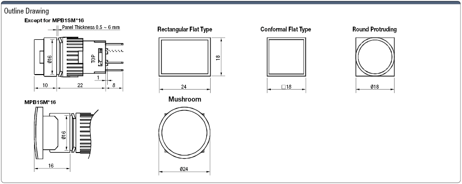 Non-illuminated Push-button Switch Mounting Hole Ø 16 (Value Product):Related Image