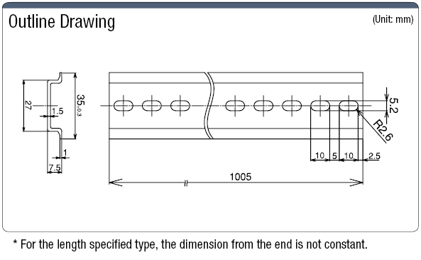 DIN Rail (Aluminum Model) Mounting Holes, 5.2 x 10 Long Hole:Related Image