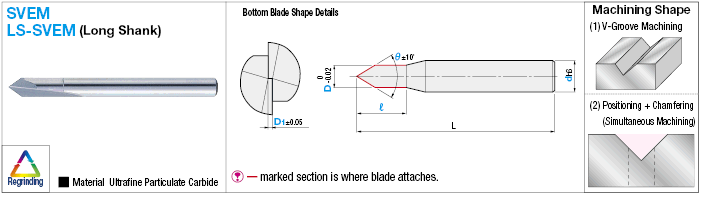 Carbide Straight Blade End Mill for V Grooving and Chamfering, 2-Flute, V Grooving, Chamfering, Positioning:Related Image