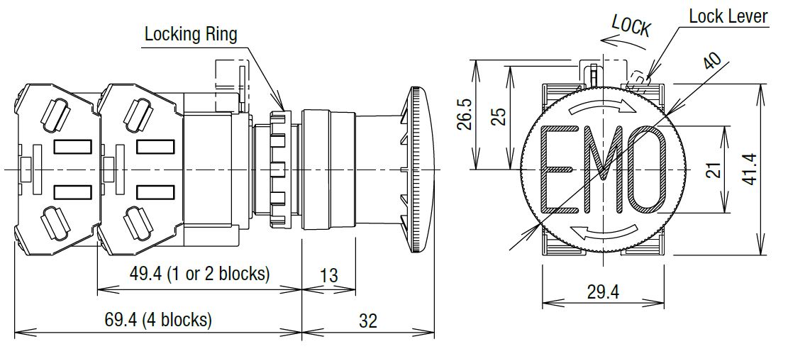 Large φ40 (diameter 40mm) external dimensions diagram 2