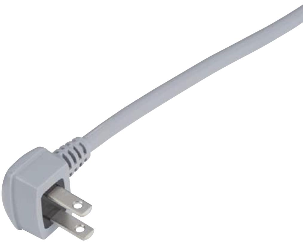 Right-Angle Plug, 125 V, 15 A, 2P, Tracking-Resistant, VCTFK Model, Black/White/Gray (2PTL-2VCTFK-BK-3) 