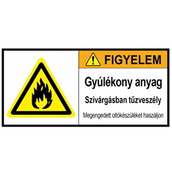 Warning Label: When Warning Flammable material leaks. Use allowed extinguishing agents