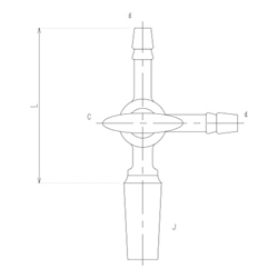 3-Way Stopcock With Ground Glass Joint Type I, Male, Glass Stopcock 2450-1L