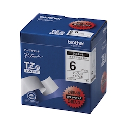 TZe Tape 6 mm Black Letters, White, 5 Pack