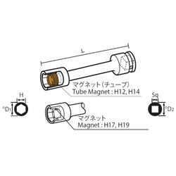 12.7 mm Square Drive Sockets Socket with Magnet, MT Extension Type Extension Sockets(Singel Hex)