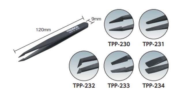 Plastic Tweezers, Nonmagnetic Type, Total Length (mm) 120