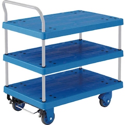 Plastic Trolley, Grand Cart, Silent, One-Side Handle 3-Level Type / with Stopper