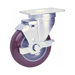Light load caster Urethane wheel Universal type with side brake (C-LWSBB75-U) 
