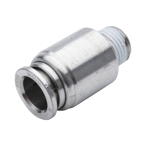 One-Touch Fittings Stainless Steel, Straight Round Male Connector (E-PACK-MSFPOC6-1) 