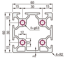 6 Series Aluminum Frame - Square 60x60mm, 3 Side Slots, A6N01SS-T5 ...