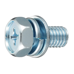Hex Upset Machine Screw With Built-In Spring and Compact Plain Washer (SW + ISO Compact Plain W) (HXPI4-STU-M6-12) 