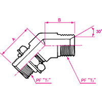 JIS "O"-Ring Boss Connection PF 30° MIS Male 45° Elbow with Seat