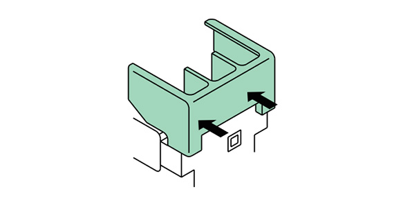 From the front of the main body, match the cover position between the main body barriers and press in to mount (arrow direction in figure).