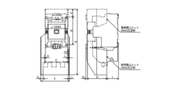 Power supply side is UN-CZ□0 type, load side is UN-CZ□1 type