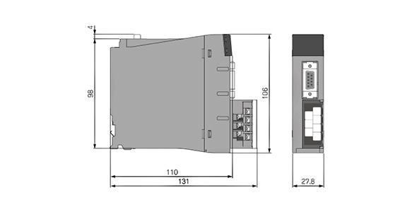 Serial Communication Unit RJ71C24 dimensional outline drawing