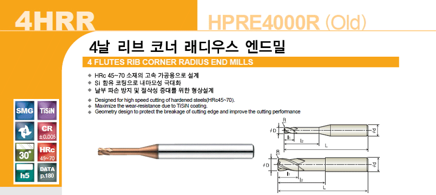 Rib Corner Radius End Mill [4HRR (HPRE4000R)]:Related Products