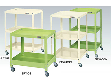 You can freely switch the shape of the shelf board between the pan type and the flat type. Rolling resistant type, with improved robustness based on butt joint method. The corners of the shelves are rolling resistant type. The shelf board is strong and very robust and there is no wobbling, due to Sakae's original strut butt joint method and double fold structure.