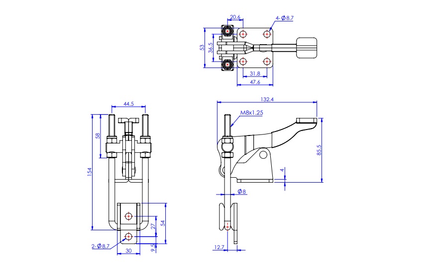 Latch Type Toggle Clamps with Flanged Base / U-Hook, GH-40344/GH-40344-SS 