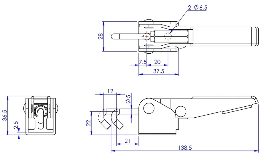 Toggle Clamp - Latch Type - Flanged Base, J-Shaped Hook, GH-43110 