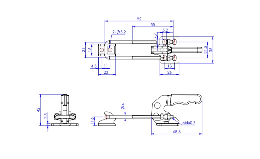 Toggle Clamp - Latch Type - Flanged Base, U-Shaped Hook, GH-40820 