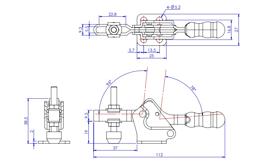 Toggle Clamp - Horizontal - U-Shaped Arm (Flanged Base) GH-20752-B/GH-20752-BSS 
