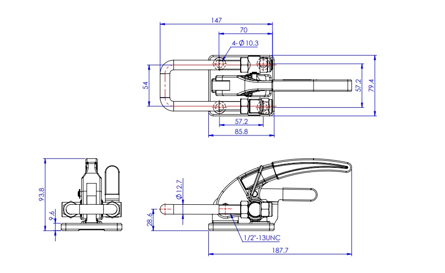 Toggle Clamp - Pull Action Type - Flanged Base U-Shaped Hook GH-40380/GH-40380-SS 