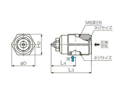 Two-fluid nozzle for fine mist generation small jet volume fan-shaped BIMV series (liquid pressurized type) drawing (T type)