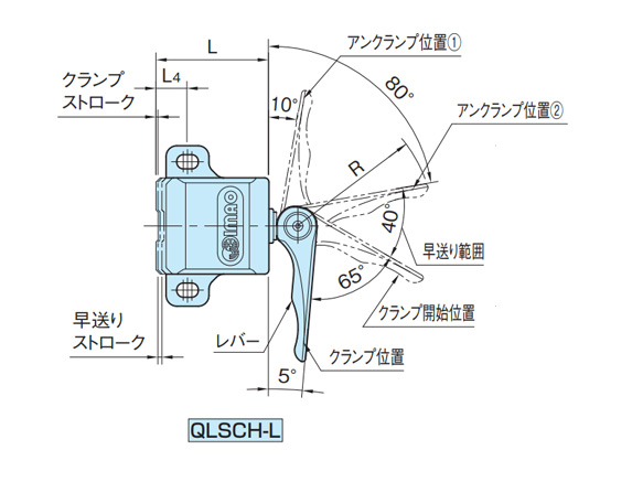 Dimensional drawing of Cam Side Clamp (light load type)