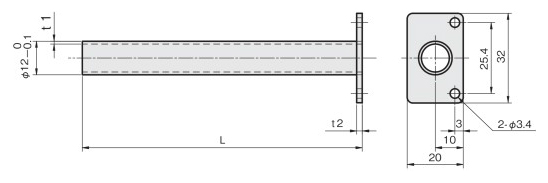 Single Plate Bracket With Pipe for Photoelectric Sensors Straight Type Drawing