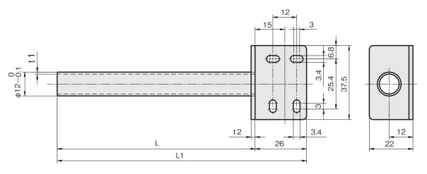 Single Plate Bracket With Pipe for Photoelectric Sensors L1 Type Drawing