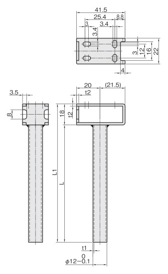 Single Plate Bracket With Pipe for Photoelectric Sensors Full Guard (Horizontal) Type Drawing