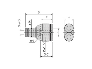 Dimensional drawing of UY series union Wye