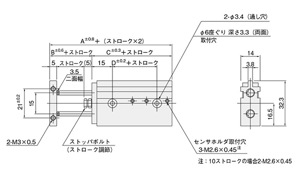 TDA6 × stroke dimensional drawing, Unit: mm