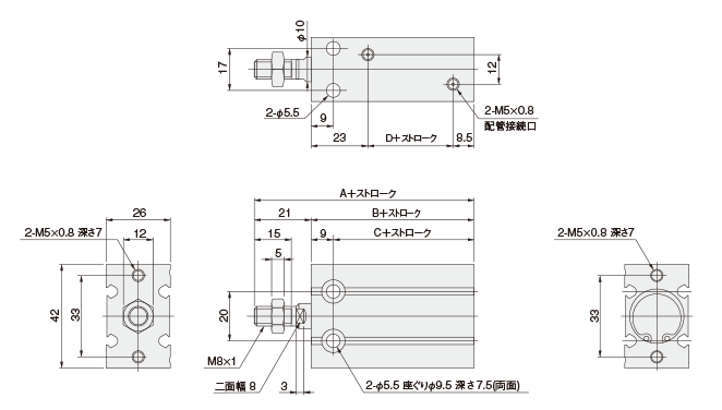 High multi cylinder with guide, YMDA series, drawing 2