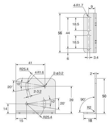 Drawing of Mounting Bracket E39-L197 for Photoelectric Sensor E3ZR-C