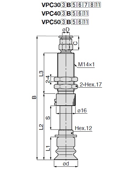 Vacuum Pad, Bellows Type, VPC, One Touch Fitting Type 