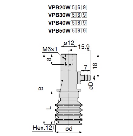 Vacuum Pad Multistage Bellows Type VPB Barb Fitting Type 