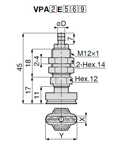 Vacuum Pad Oval Type VPA Barb Fitting Type 