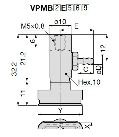 Vacuum Pad Oval Small Type VPMB Barb Fitting Type 