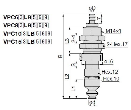 Vacuum Pad, Soft Bellows Type, VPC, Barb Fitting Type 