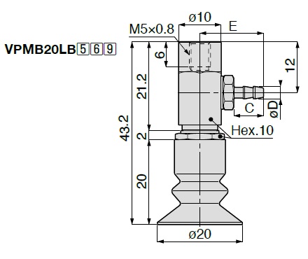 Vacuum Pad, Compact Soft Bellows Type, VPMB, Barbed Fitting Type 