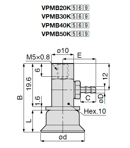 Vacuum Pad, Non-Slip Compact Type, VPMB, Barbed Fitting Type 